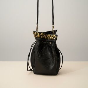 Kooba Black Mini Drawstring Bag with Studded Detail